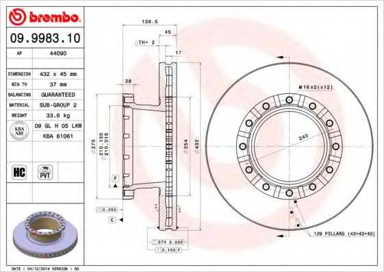 Тормозной диск 09.9983.10 BREMBO