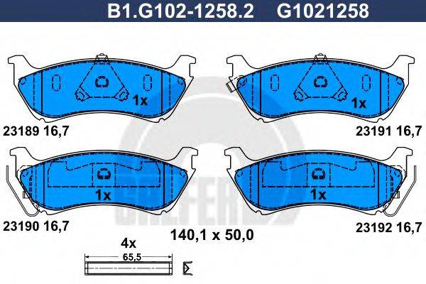 Комплект тормозных колодок, дисковый тормоз B1.G102-1258.2 GALFER