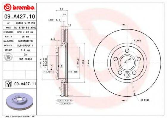 Тормозной диск 09.A427.11 BREMBO