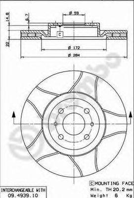 Тормозной диск 09.4939.75 BREMBO