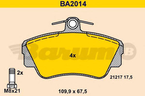 Комплект тормозных колодок, дисковый тормоз BA2014 BARUM