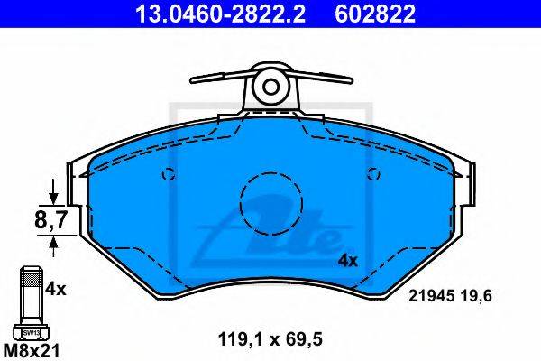 Комплект тормозных колодок, дисковый тормоз 13.0460-2822.2 ATE