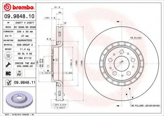 Тормозной диск 09.9848.10 BREMBO