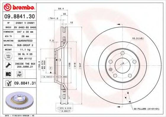 Тормозной диск 09.8841.30 BREMBO