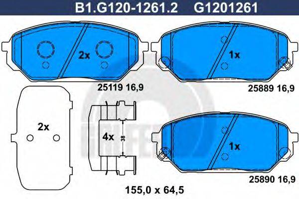 Комплект тормозных колодок, дисковый тормоз B1.G120-1261.2 GALFER