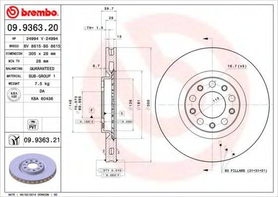 Тормозной диск BV 8615 BRECO