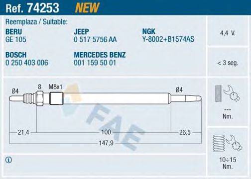 Свеча накаливания 74253 FAE