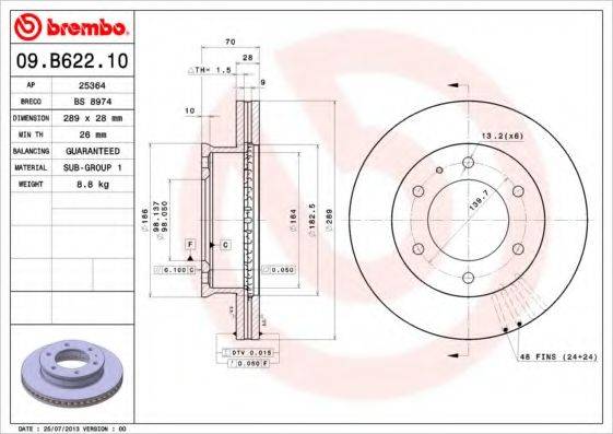 Тормозной диск 09.B622.10 BREMBO