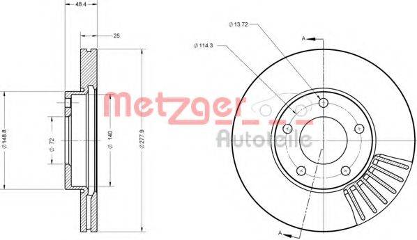 Тормозной диск 6110213 METZGER