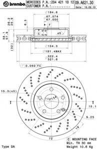 Тормозной диск передний 09.A621.31 BREMBO