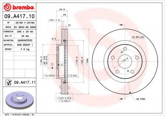 Тормозной диск 09.A417.10 BREMBO