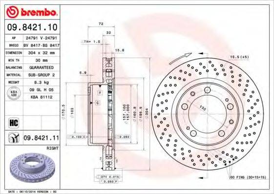 Тормозной диск 09.8421.11 BREMBO