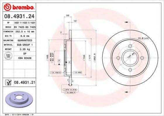 Тормозной диск 08.4931.24 BREMBO