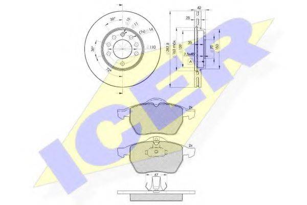 Комплект тормозов, дисковый тормозной механизм 31128-9043 ICER