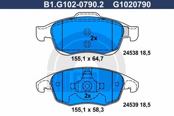 Комплект тормозных колодок, дисковый тормоз B1.G102-0790.2 GALFER