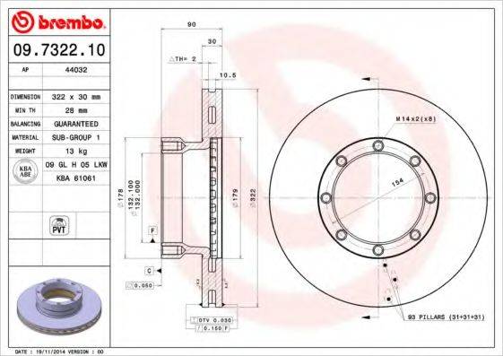 Тормозной диск 09.7322.10 BREMBO