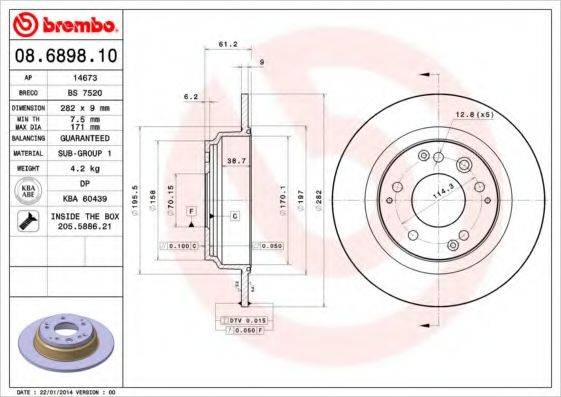 Тормозной диск 08.6898.10 BREMBO