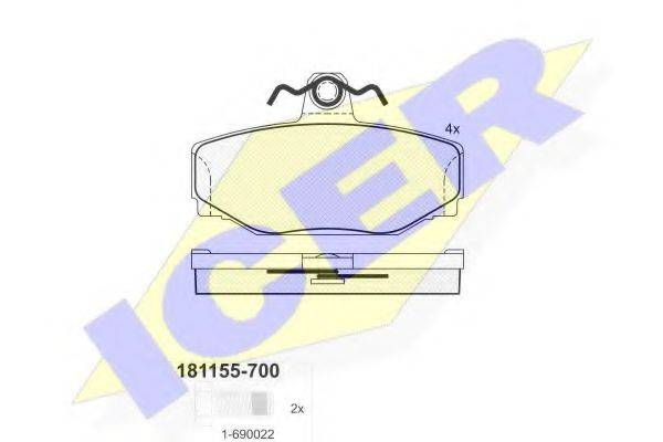 Комплект тормозных колодок, дисковый тормоз 181155-700 ICER