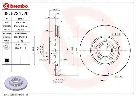 Тормозной диск 09.5724.20 BREMBO