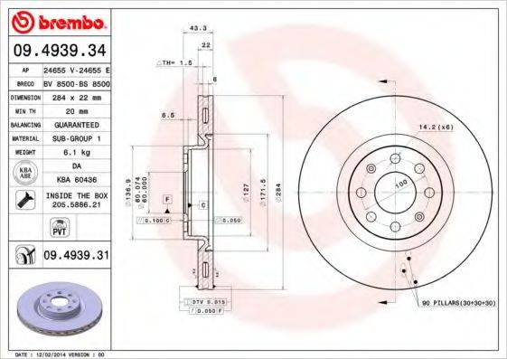 Тормозной диск 09.4939.34 BREMBO