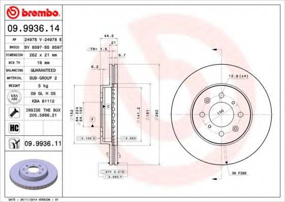 Тормозной диск 09.9936.14 BREMBO