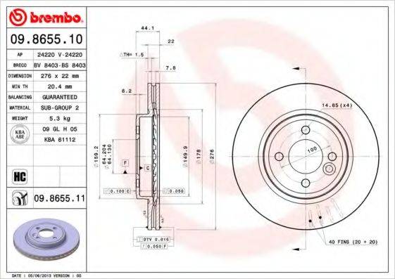 Тормозной диск 09.8655.10 BREMBO