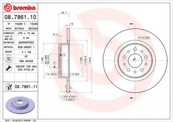 Тормозной диск 08.7861.11 BREMBO