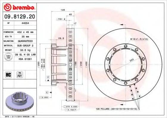 Тормозной диск 09.8129.20 BREMBO