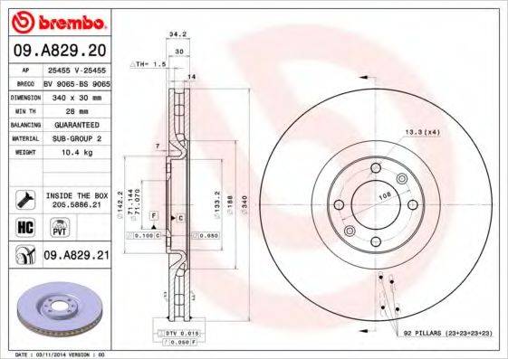 Тормозной диск 09.A829.20 BREMBO