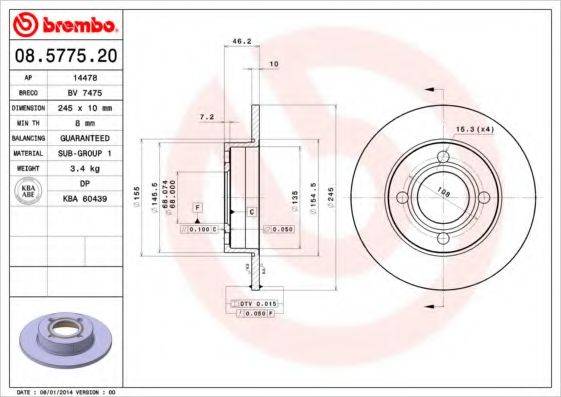 Тормозной диск 08.5775.20 BREMBO