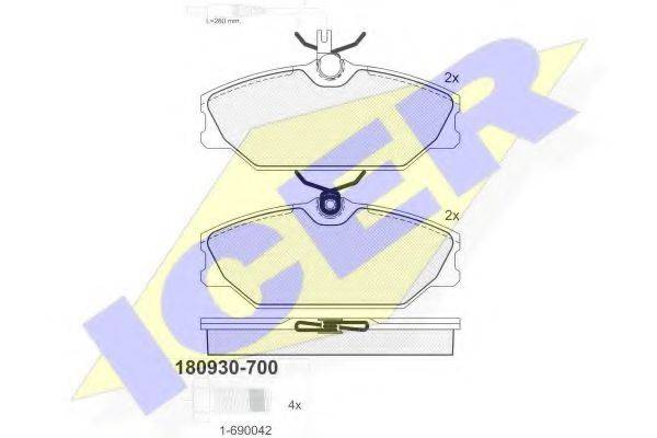 Комплект тормозных колодок, дисковый тормоз 180930-700 ICER