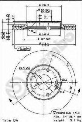 Тормозной диск 09.8519.10 BREMBO