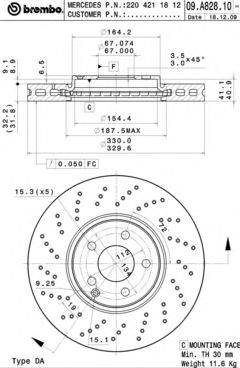 Тормозной диск передний 09.A828.11 BREMBO