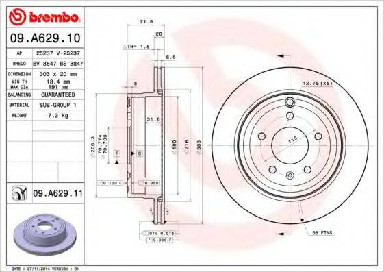 Тормозной диск 09.A629.10 BREMBO