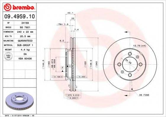 Тормозной диск 09.4959.10 BREMBO