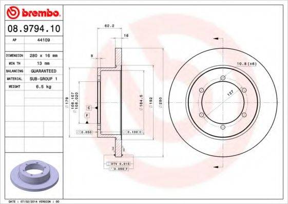 Тормозной диск 08.9794.10 BREMBO