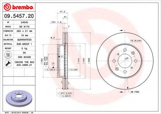 Тормозной диск 09.5457.20 BREMBO