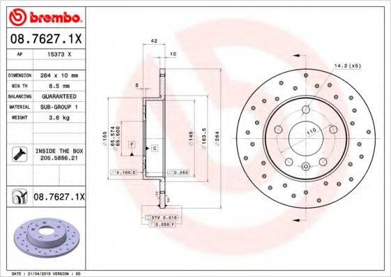 Тормозной диск 08.7627.1X BREMBO