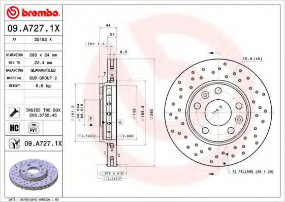 Тормозной диск 09.A727.1X BREMBO