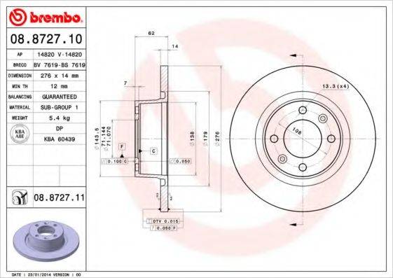 Тормозной диск 08.8727.11 BREMBO