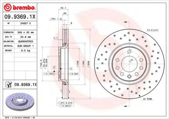 Тормозной диск 09.9369.1X BREMBO