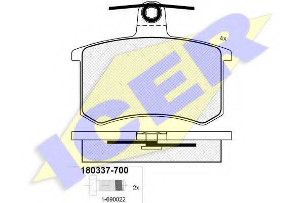 Комплект тормозных колодок, дисковый тормоз 180337 ICER