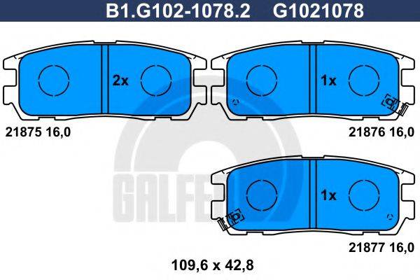 Комплект тормозных колодок, дисковый тормоз B1.G102-1078.2 GALFER