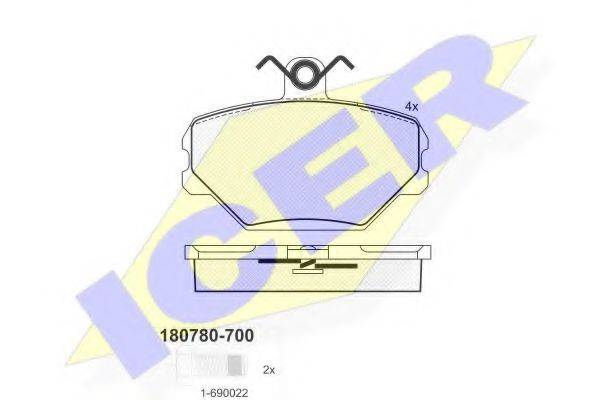 Комплект тормозных колодок, дисковый тормоз 180780-700 ICER