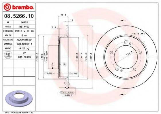 Тормозной диск 08.5266.10 BREMBO