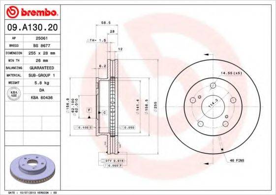 Тормозной диск 09.A130.20 BREMBO