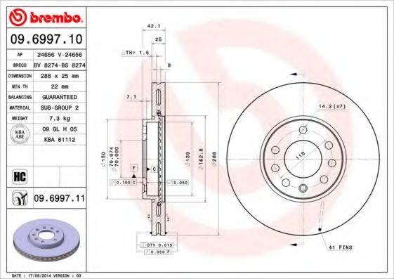 Тормозной диск 09.6997.11 BREMBO