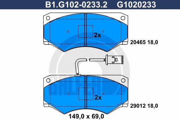 Комплект тормозных колодок, дисковый тормоз B1.G102-0233.2 GALFER