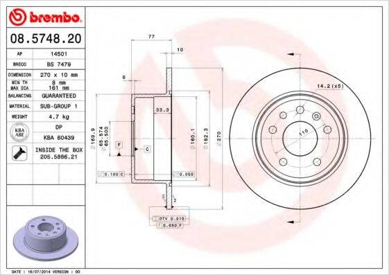 Тормозной диск 08.5748.20 BREMBO