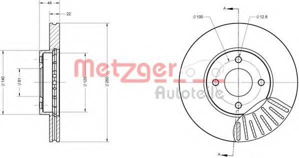 Тормозной диск 6110680 METZGER